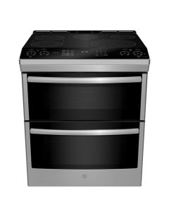 Cuisini&egrave;re &eacute;lectrique 30 po encastrable, 8 br&ucirc;leurs radiants, acier inoxydable, s&eacute;rie GE Profile PCS980YMFS  Inox 8 bruleurs     Capacit&eacute; 2.5 pieds cubes 2650W Watts  largeur 30 pouces