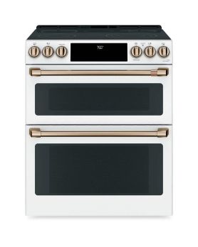 Cuisinière 30 Po. Vitrocéramique GE Café CCES750P4MW2  Blanc 5 bruleurs     Capacité 2.4 pieds cubes 2650W Watts  largeur 30 pouces
