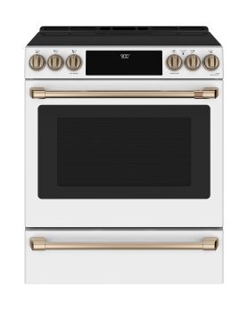 Cuisinière 30 Po. Induction GE Café CCHS900P4MW2  Blanc 5 bruleurs     Capacité 5.7 pieds cubes 2850 Watts  largeur 30 pouces