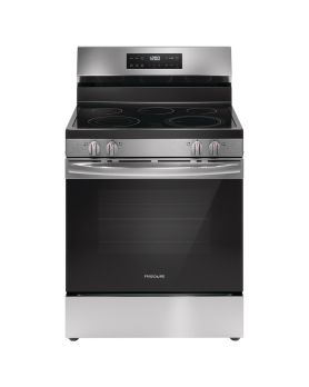 Cuisinière électrique autoportante, 5.3 pi³ , 5 brûleurs, 30 po, inox, Frigidaire FCRE306CAS  Inox 5 bruleurs     Capacité 5.3 pieds cubes 2500 Watts  largeur 30 pouces