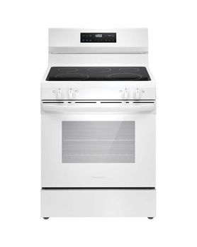 Electric range 30 in. freestanding, with 5 radiant burners, white, Frigidaire FCRE306CAW  White  5 Burners     Capacity 5.3 cubic feet  2500W Watts  Width 30 inches