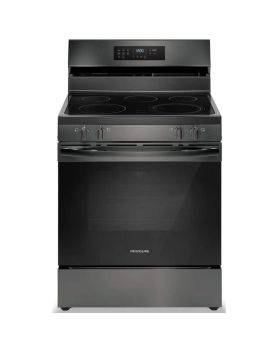 Electric range 30 in. freestanding, with 5 radiant burners, black stainless, Frigidaire FCRE308CAD  Black Stainless   5 Burners     Capacity 5.3 cubic feet  2500W Watts  Width 30 inches