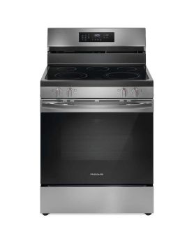 Electric range 30 in. freestanding, with 5 radiant burners, stainless steel, Frigidaire FCRE308CAS  Stainless  5 Burners     Capacity 5.3 cubic feet  2500W Watts  Width 30 inches