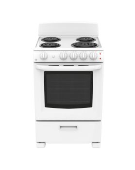 Cuisinière Spirale de 24 po. GE 2.9 pi.cu avec 4 brûleurs en Blanc JCAS300DMWW  Blanc 4 bruleurs     Capacité 2.9 pieds cubes 2000 Watts  largeur 24 pouces  présenté par les Spécialistes de l'électroménager