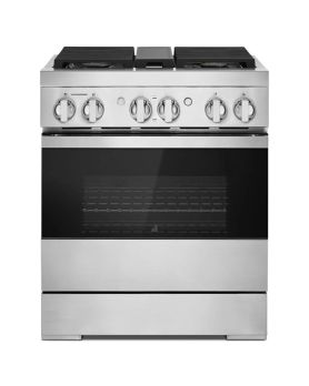 Cuisinière au Gaz de 30 po. Jenn-Air 4.1 pi.cu avec 4 brûleurs en Inox Noir JDRP430HM  Inox 4 bruleurs     Capacité 4.1 pieds cubes 3000 Watts  largeur 30 pouces