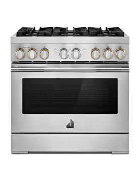 Cuisinière au Gaz de 36 po. Jenn-Air 5.1 pi.cu avec 6 brûleurs en Inox JDRP436HL  Inox 6 bruleurs     Capacité 5.1 pieds cubes 3000 Watts  largeur 36 pouces