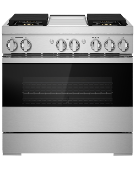 Cuisinière au Gaz de 36 po. Jenn-Air 5.1 pi.cu avec 4 brûleurs en Inox Noir JDRP536HM  Inox 4 bruleurs     Capacité 5.1 pieds cubes 3000 Watts  largeur 36 pouces