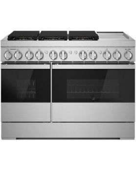 Cuisinière au Gaz de 48 po. Jenn-Air 4.1 pi.cu avec 6 brûleurs en Inox Noir JDSP548HM  Inox 6 bruleurs     Capacité 4.1 pieds cubes 3000 Watts  largeur 48 pouces