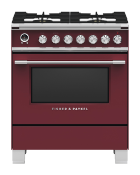 30 in. Gaz Fisher and Paykel Range 3.5 cu.ft with 4 burners in Red OR30SCG6R1  Red  4 Burners     Capacity 3.5 cubic feet   Width 30 inches