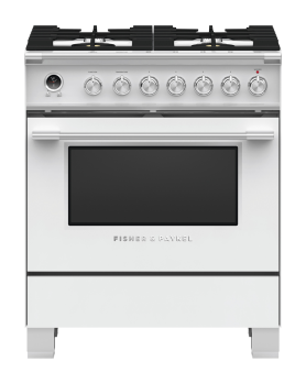 30 in. Gaz Fisher and Paykel Range 3.5 cu.ft with 4 burners in White OR30SCG6W1  White  4 Burners     Capacity 3.5 cubic feet  2500 Watts  Width 30 inches