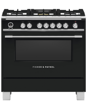 36 in. Gaz Fisher and Paykel Range 4.9 cu.ft with 5 burners in Black OR36SCG6B1  Black  5 Burners     Capacity 4.9 cubic feet  2500 Watts  Width 36 inches