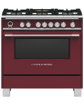 36 in. Gaz Fisher and Paykel Range 4.9 cu.ft with 5 burners in Red OR36SCG6R1  Red  5 Burners     Capacity 4.9 cubic feet  2500 Watts  Width 36 inches