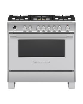 36 in. Gaz Fisher and Paykel Range 4.9 cu.ft with 5 burners in Stainless OR36SCG6X1  Stainless  5 Burners     Capacity 4.9 cubic feet   Width 36 inches