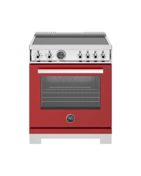 Induction Range, 4 Heating Zones, Electric Self-Clean Oven, 30in, Red, Bertazzoni PRO304IFEPROT  Red  4 Burners     Capacity 4.6 cubic feet   Width 30 inches