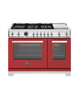 Cuisinière professionnelle à gaz, 6 Brûleurs, plaque chauffante, 48 po, Rouge, Bertazzoni PRO486BTFGMROT  Rouge 6 bruleurs     Capacité 7 pieds cubes   largeur 48 pouces