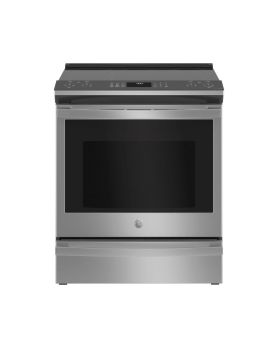 Cuisinière électrique encastrable, 30 po, technologie de la friture à l'air, Inox résistant aux empreintes, GE Profile PSS93YPFS  Inox 5 bruleurs     Capacité 5.3 pieds cubes 2850W Watts  largeur 30 pouces