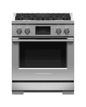 Cuisinière au gaz 30 po autoportante, 4 brûleurs scellés, acier inoxydable, Fisher & Paykel Série 9 Professional RDV3-304-L  Inox 4 bruleurs     Capacité 4 pieds cubes 3500W Watts  largeur 30 pouces