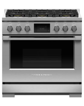 36 in. Gaz Fisher and Paykel Range 4.8 cu.ft with 6 burners in Stainless RDV3-366-L  Stainless  6 Burners     Capacity 4.8 cubic feet   Width 36 inches