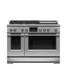 Cuisinière au gaz 48 po autoportante, 5 brûleurs scellés, acier inoxydable, Fisher & Paykel Série 9 Professional RDV3-485GD-L  Inox 5 bruleurs     Capacité 4.8 pieds cubes 4600 Watts  largeur 48 pouces