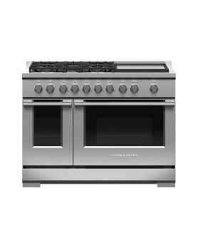 Cuisinière au gaz 48 po autoportante, 5 brûleurs scellés, acier inoxydable, Fisher & Paykel Series 7 Professional RGV3-485GD-L  Inox 5 bruleurs     Capacité 5.3 pieds cubes 21500 BTU Watts  largeur 48 pouces