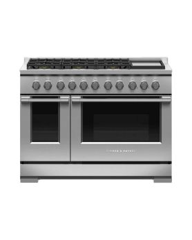 Cuisinière au gaz 48 po autoportante, 6 brûleurs scellés, acier inoxydable, Fisher & Paykel série 7 RGV3-486GD-L  Inox 6 bruleurs     Capacité 7.7 pieds cubes 17000 BTU Watts  largeur 48 pouces