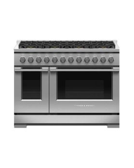 Cuisinière au gaz 48 po autoportante, 8 brûleurs scellés, acier inoxydable, Fisher & Paykel série 7 RGV3-488-L  Inox 8 bruleurs     Capacité 3.9 pieds cubes 21500BTU Watts  largeur 48 pouces