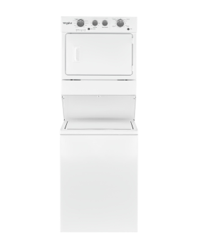 Whirlpool Stacked laundry in White color showcased by Corbeil Electro Store