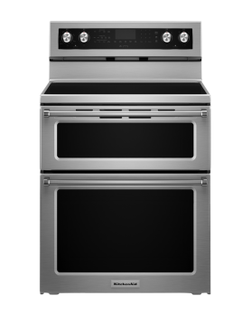 Cuisinière en Vitrocéramique de 30 po. KitchenAid 2.5 pi.cu avec 5 brûleurs en Inox YKFED500ESS  Inox 5 bruleurs     Capacité 2.5 pieds cubes 2000 Watts  largeur 30 pouces