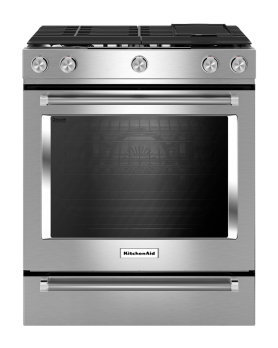 Cuisinière au Gaz de 30 po. KitchenAid 7.1 pi.cu avec 5 brûleurs en Inox YKSDB900ESS  Inox 5 bruleurs     Capacité 7.1 pieds cubes 3600 Watts  largeur 30 pouces