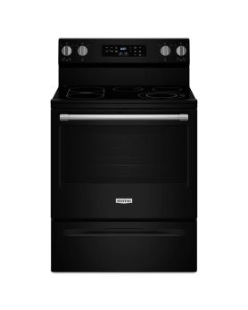 Electric range 30 in. freestanding, with 5 radiant burners, black, Maytag YMFES6030RB  Black  5 Burners     Capacity 5.3 cubic feet  2400W Watts  Width 30 inches