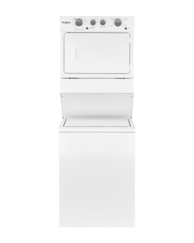 Whirlpool Stacked laundry in White color showcased by Corbeil Electro Store