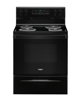 Cuisinière Spirale de 30 po. Whirlpool 4.8 pi.cu avec 4 brûleurs en Noir YWFC150M0JB  Noir 4 bruleurs     Capacité 4.8 pieds cubes 2400 Watts  largeur 30 pouces