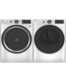 Ensemble laveuse-sécheuse à chargement frontal GE GFW550SMNWW GFD55ESMNWW, blanc