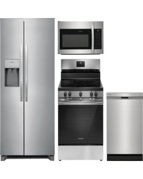 Test d'ensemble Vserve X Ensemble d'électroménagers Frigidaire pour la cuisine inox FRSS2623AS, FDPC4314AS, FMOS1846BS