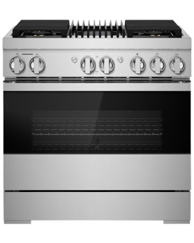 Cuisinière au Gaz de 36 po. Jenn-Air 5.1 pi.cu avec 4 brûleurs en Inox Noir JDRP636HM  Inox 4 bruleurs     Capacité 5.1 pieds cubes 3000 Watts  largeur 36 pouces