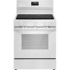 Cuisinière électrique 30 po autoportante, 5 brûleurs radiants, blanc, Frigidaire FCRE305CBW  Blanc 5 bruleurs     Capacité 5.3 pieds cubes 2600W Watts  largeur 30 pouces