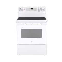 Cuisinière 30 Po. Vitrocéramique GE JCB840DVWW  Blanc 5 bruleurs     Capacité 5 pieds cubes 2850 W Watts  largeur 30 pouces