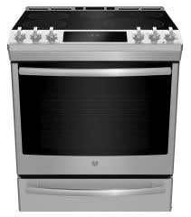 PCS940YMFS100-Ss self.c conv ceran slide in    Stainless  5 Burners     Capacity 6.3 cubic feet   Width 30 inches