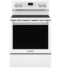 Cuisinière 30 Po. Vitrocéramique KitchenAid YKFEG500EWH  Blanc 5 bruleurs     Capacité 6.4 pieds cubes 3600 Watts  largeur 30 pouces
