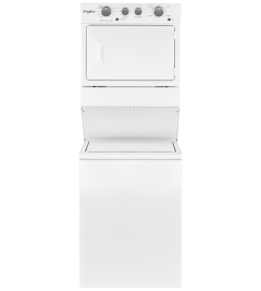 Whirlpool Stacked laundry in White color showcased by Corbeil Electro Store