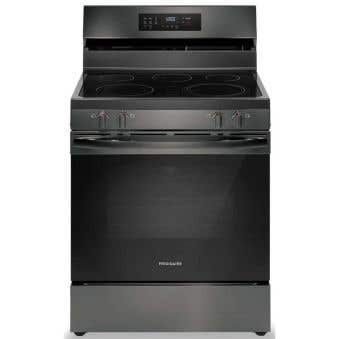 Cuisinière électrique 30 po autoportante, 5 brûleurs radiants, inox noir, Frigidaire FCRE308CAD  Inox Noir 5 bruleurs     Capacité 5.3 pieds cubes 2500W Watts  largeur 30 pouces