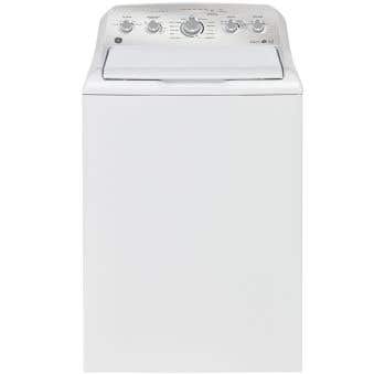 Laveuse à chargement vertical, 4.9 pi.cu., avec cycle SaniFresh, 27 po, blanc, GE GTW490BMRWS   Capacité 4.9 pieds cubes  13 cycles   Autoportant   cuve Acier Inoxydable