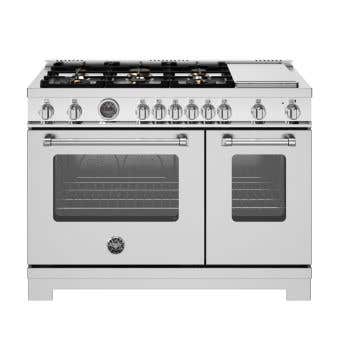 Cuisinière à gaz, 6 Brûleurs, plaque chauffante, 48 po, PL, inox, Bertazzoni MAS486BTFGMXTLP  Inox 6 bruleurs     Capacité 4.7 pieds cubes   largeur 48 pouces