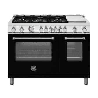 Cuisinière Biénergie, 48 po, 6 brûleurs, four électrique, plaque chauffante, noir, Bertazzoni MAS486GDFMNEV  Noir 6 bruleurs     Capacité 4.7 pieds cubes   largeur 48 pouces