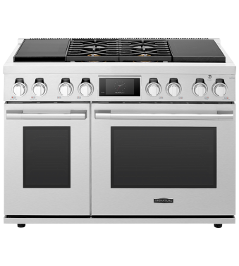 Cuisinière au Gaz et Induction de 48 po. Signature Kitchen Suite SKS 2.7 pi.cu avec 6 éléments en Inox SKSDR480SIS  Inox 6 bruleurs     Capacité 2.7 pieds cubes 2100 Watts  largeur 48 pouces