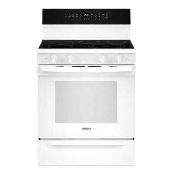 Electric range 30 in. freestanding, with 5 radiant burners, white, Whirlpool® YWFES7530RW  White  5 Burners     Capacity 5.3 cubic feet  2400W Watts  Width 30 inches