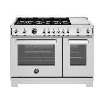 Professional Gas Range with 6 Brass Burners and Griddle, 48 in, Stainless Steel, Bertazzoni PRO486BTFGMXT