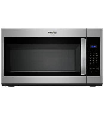 Whirlpool OTR microwave in Stainless Steel color showcased by Corbeil Electro Store