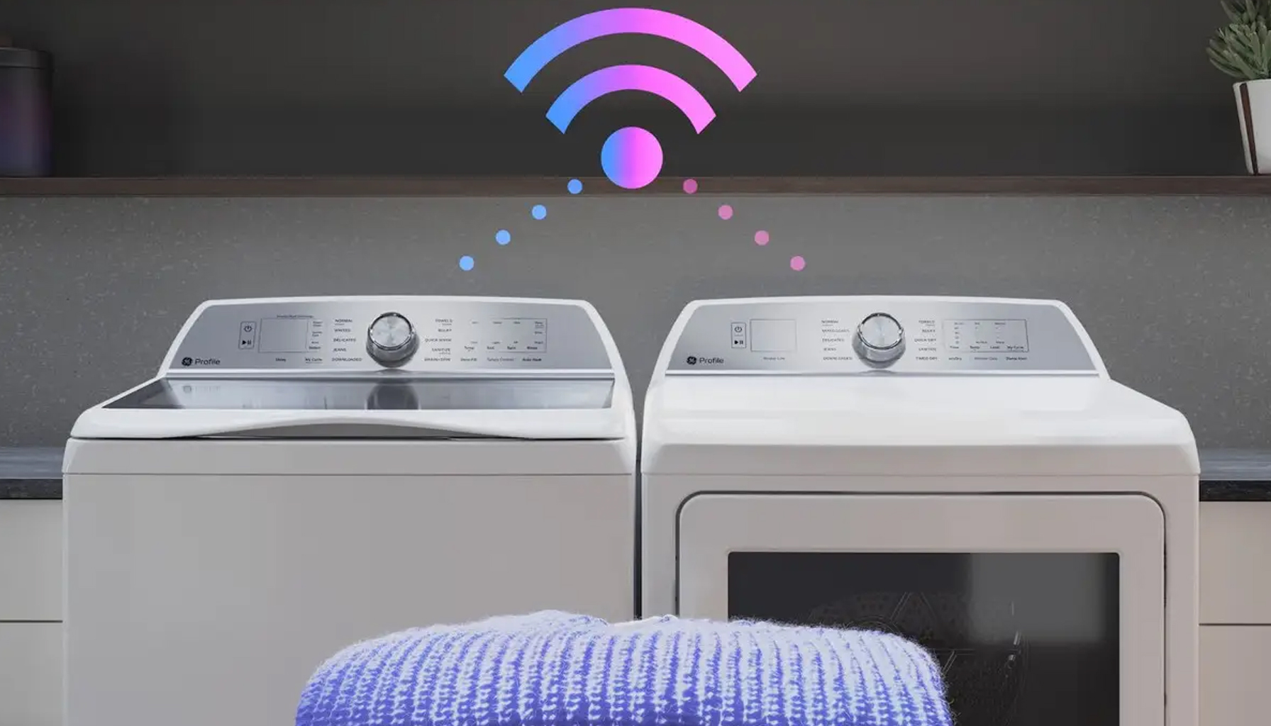 GE Stacked Washer with 12 Programs and Built-in Wi-Fi - Blue Sapphire