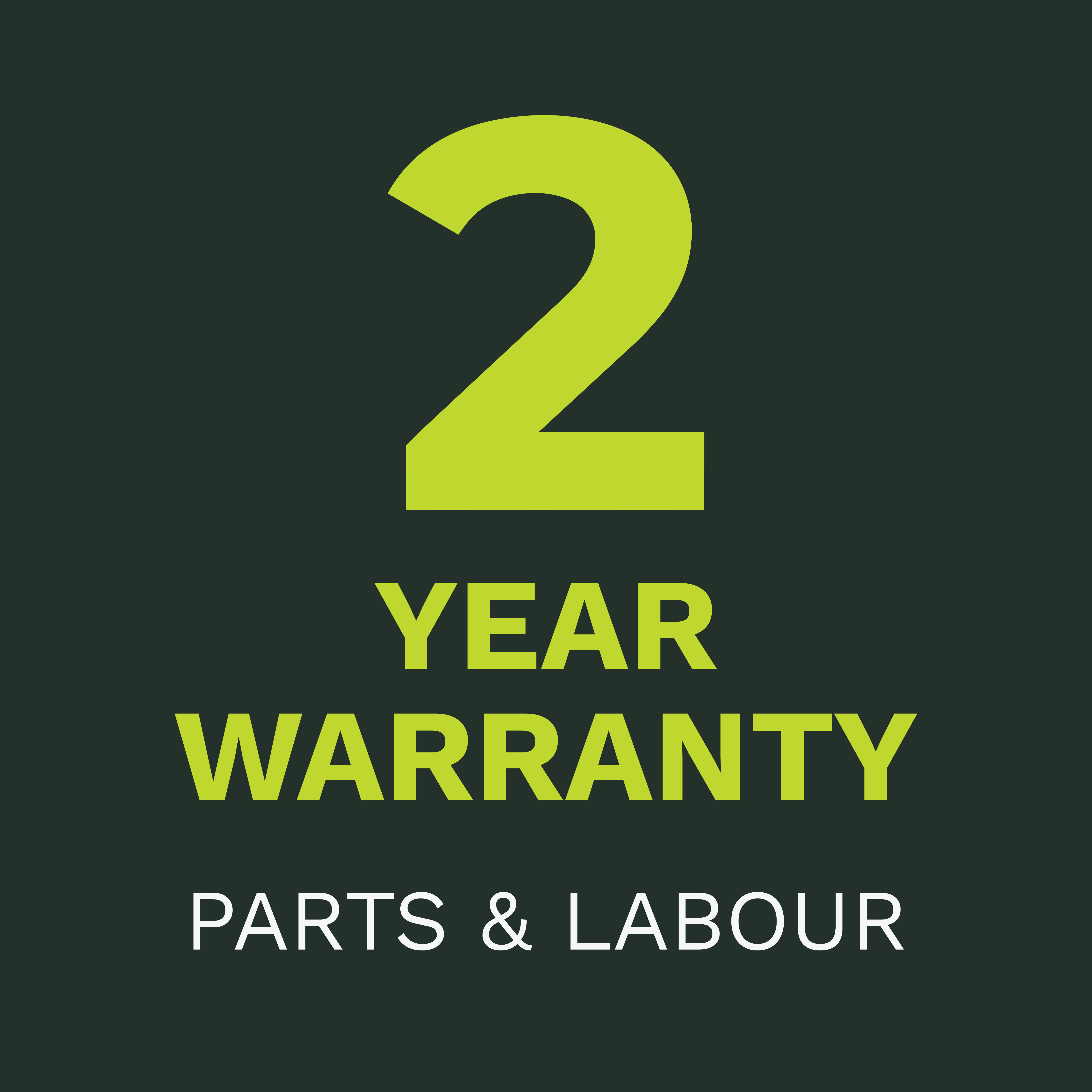 2-year warranty, parts and labor